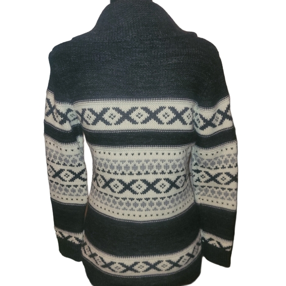 Sansara Black & White Wool Blend Fair Isle Cowichan Style Cardigan M - Picture 6 of 7